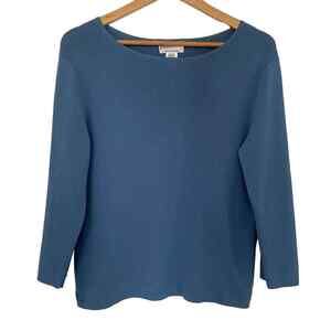 Pendleton Womens Blue Knit Blouse Scoop Neck Casual Shirt Size Medium Top